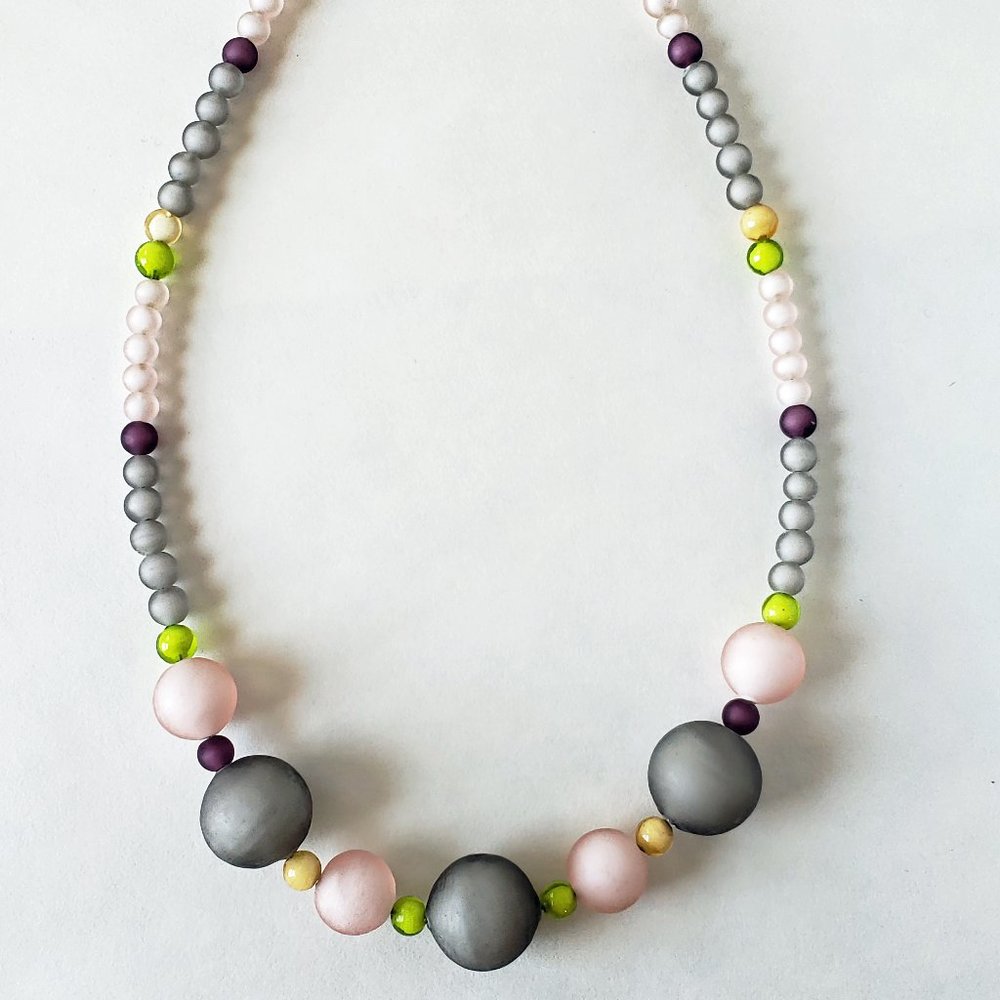 Murano Beaded Necklace Pink Gray Tommasi Handmade
